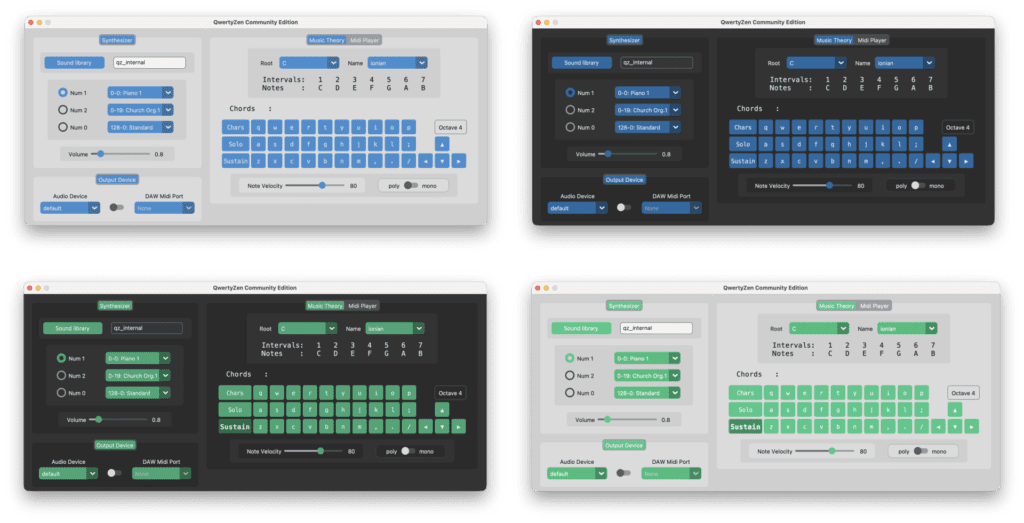 dark/light modes with blue/green color